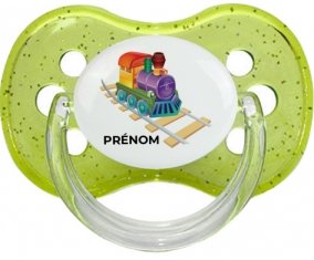 Jouet toys train design-2 avec prénom : Vert à paillette Tétine embout cerise