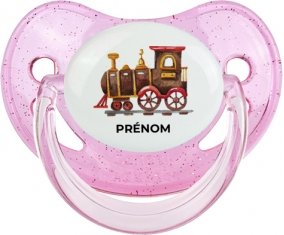 Peinture train avec prénom : Rose à paillette Tétine embout physiologique