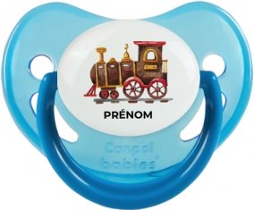 Peinture train avec prénom : Bleue phosphorescente Tétine embout physiologique