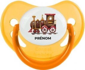 Peinture train avec prénom : Jaune phosphorescente Tétine embout physiologique