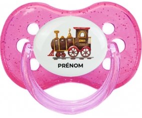 Peinture train avec prénom : Rose à paillette Tétine embout cerise