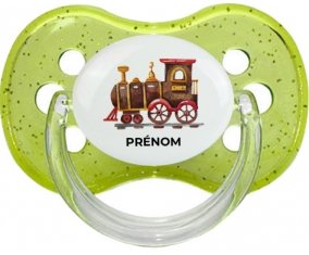 Peinture train avec prénom : Vert à paillette Tétine embout cerise