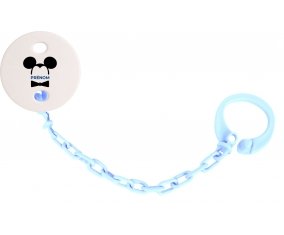 Attache-tétineDisney Mickey Oreilles noires Nœud papillon noir avec prénom couleur Bleu ciel