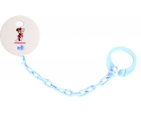 Attache-tétineDisney Diablesse Minnie Oreilles noires Nœud rose pois blancs avec prénom couleur Bleu ciel