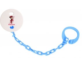 Attache-tétineDisney Diablesse Minnie Oreilles noires Nœud rose pois blancs avec prénom couleur Bleu turquoise