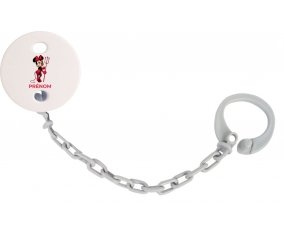 Attache-tétineDisney Diablesse Minnie Oreilles noires Nœud rose pois blancs avec prénom couleur Grise