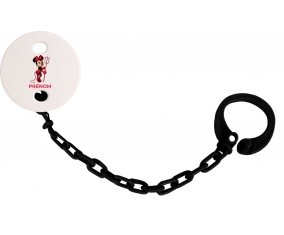 Attache-tétineDisney Diablesse Minnie Oreilles noires Nœud rose pois blancs avec prénom couleur Noire