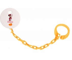 Attache-tétineDisney Diablesse Minnie Oreilles noires Nœud rose pois blancs avec prénom couleur Orange