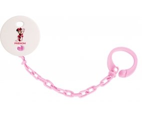 Attache-tétineDisney Diablesse Minnie Oreilles noires Nœud rose pois blancs avec prénom couleur Rose clair