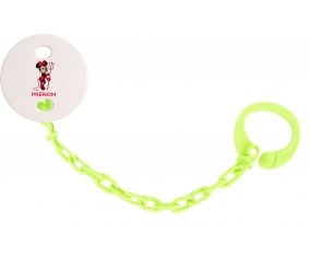 Attache-tétineDisney Diablesse Minnie Oreilles noires Nœud rose pois blancs avec prénom couleur Verte