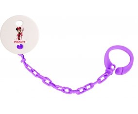 Attache-tétineDisney Diablesse Minnie Oreilles noires Nœud rose pois blancs avec prénom couleur Violet