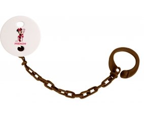 Attache-tétineDisney Diablesse Minnie Oreilles noires Nœud rose pois blancs avec prénom couleur Marron