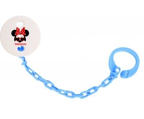 Attache-tétineDisney Minnie Nœud rouge pois blancs lunette rouge avec prénom couleur Bleu turquoise