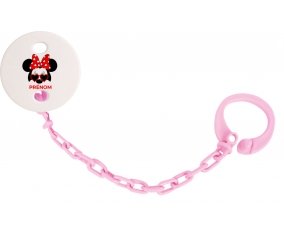 Attache-tétineDisney Minnie Nœud rouge pois blancs lunette rouge avec prénom couleur Rose clair