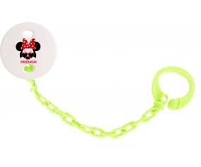 Attache-tétineDisney Minnie Nœud rouge pois blancs lunette rouge avec prénom couleur Verte