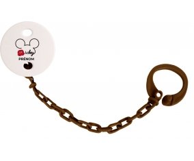 Attache-tétineDisney Mickey short avec prénom couleur Marron