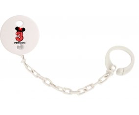 Attache-tétineDisney Minnie Numéro 3 rouge pois blancs papillon rouge avec prénom couleur Blanc