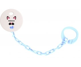 Attache-tétineChatte rose avec prénom couleur Bleu ciel