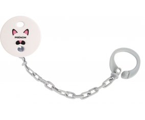 Attache-tétineChatte rose avec prénom couleur Grise
