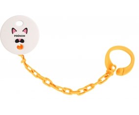 Attache-tétineChatte rose avec prénom couleur Orange