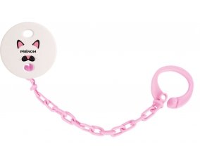 Attache-tétineChatte rose avec prénom couleur Rose clair
