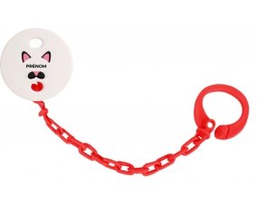 Attache-tétineChatte rose avec prénom couleur Rouge