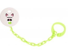 Attache-tétineChatte rose avec prénom couleur Verte