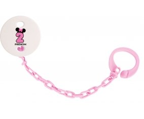 Attache-tétineDisney Minnie Numéro 2 rose pois blancs papillon rose avec prénom couleur Rose clair