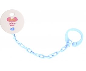 Attache-tétineDisney Minnie rose courone doré avec prénom couleur Bleu ciel