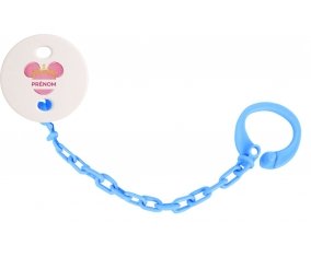 Attache-tétineDisney Minnie rose courone doré avec prénom couleur Bleu turquoise