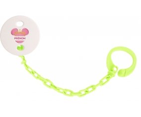 Attache-tétineDisney Minnie rose courone doré avec prénom couleur Verte