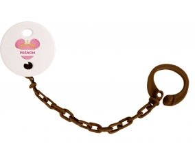 Attache-tétineDisney Minnie rose courone doré avec prénom couleur Marron