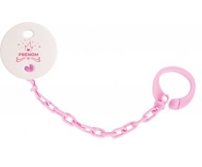 Attache-tétineCouronne rose cœur design-1 avec prénom couleur Rose clair