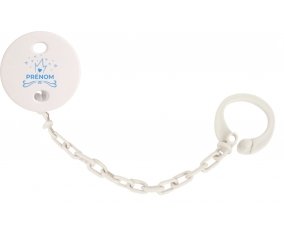 Attache-tétineCouronne bleue cœur design-1 avec prénom couleur Blanc