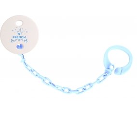 Attache-tétineCouronne bleue cœur design-1 avec prénom couleur Bleu ciel