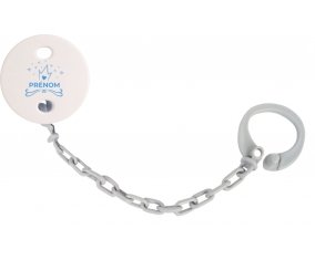 Attache-tétineCouronne bleue cœur design-1 avec prénom couleur Grise