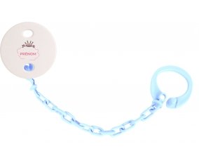 Attache-tétineCouronne rose bulle cœur avec prénom couleur Bleu ciel