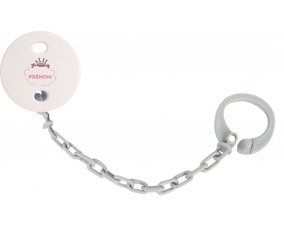 Attache-tétineCouronne rose bulle cœur avec prénom couleur Grise