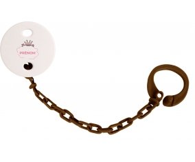 Attache-tétineCouronne rose bulle cœur avec prénom couleur Marron