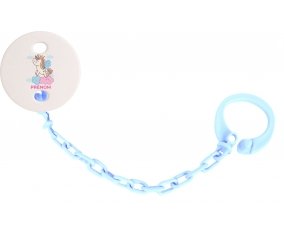 Attache-tétineLicorne avec couronne sur nuage avec prénom couleur Bleu ciel