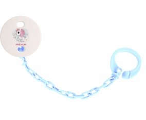 Attache-tétinePoney rose cœur avec prénom couleur Bleu ciel