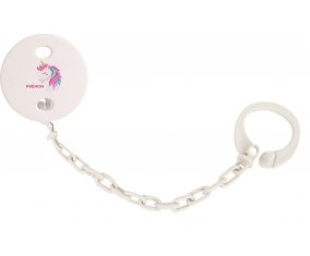 Attache-tétineLicorne design-2 avec prénom couleur Blanc