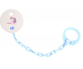 Attache-tétineLicorne design-2 avec prénom couleur Bleu ciel