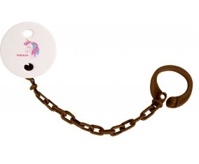Attache-tétineLicorne design-2 avec prénom couleur Marron