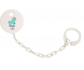 Attache-tétineLicorne design-3 avec prénom couleur Blanc