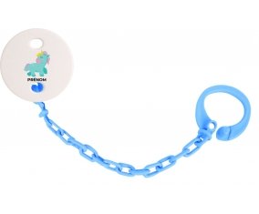 Attache-tétineLicorne design-3 avec prénom couleur Bleu turquoise