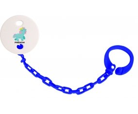Attache-tétineLicorne design-3 avec prénom couleur Marine