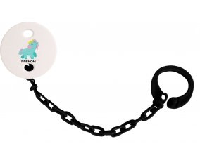 Attache-tétineLicorne design-3 avec prénom couleur Noire