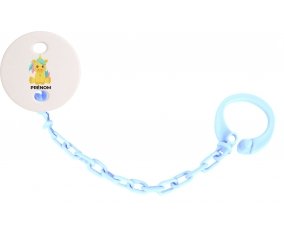 Attache-tétineLicorne design-5 avec prénom couleur Bleu ciel
