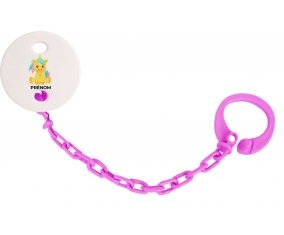 Attache-tétineLicorne design-5 avec prénom couleur Rose fuschia